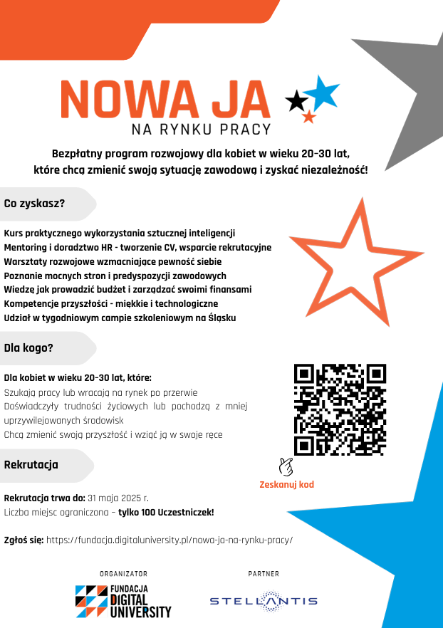 Informacja o bezpłatnym programie "Nowy Ja - na rynku pracy"