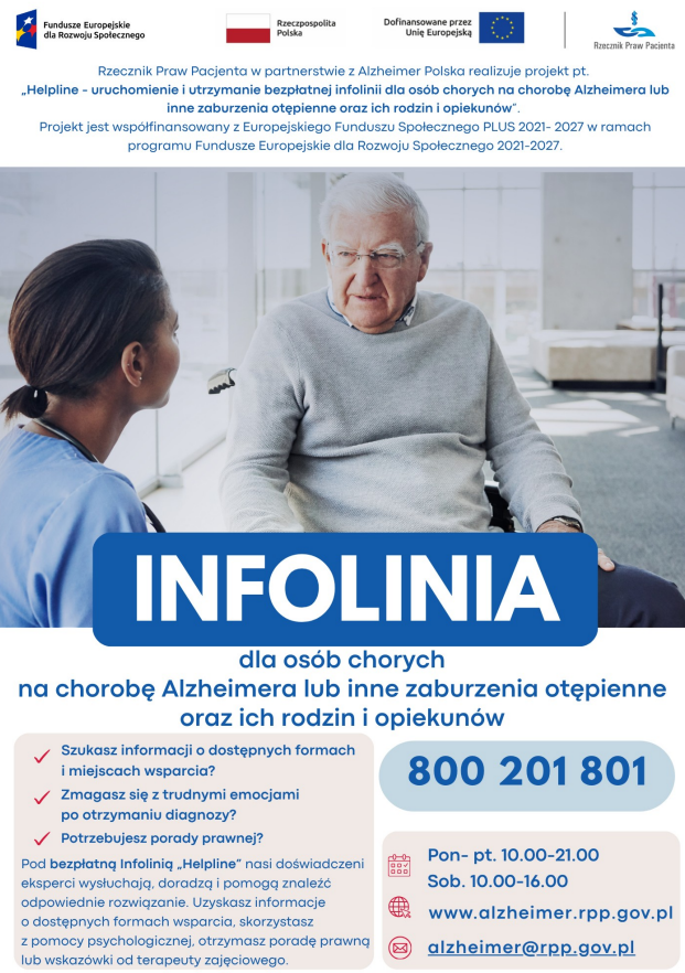 Infolinia dla osób chorych na Alzheimera lub inne zaburzenia otępienne oraz ich rodzin i opiekunów